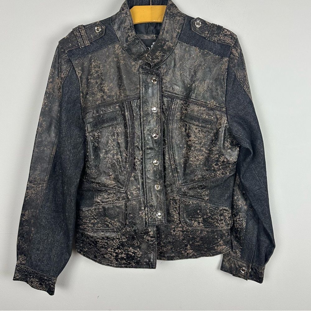 H&D Distressed Look Leather and Cotton Jacket sz M